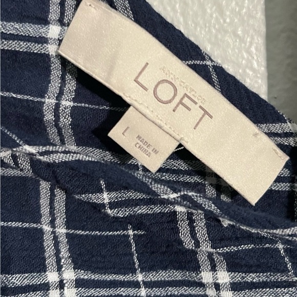 LOFT- Blue and White Pattern Mini Dress Off the Shoulder Size L - Picture 4 of 4